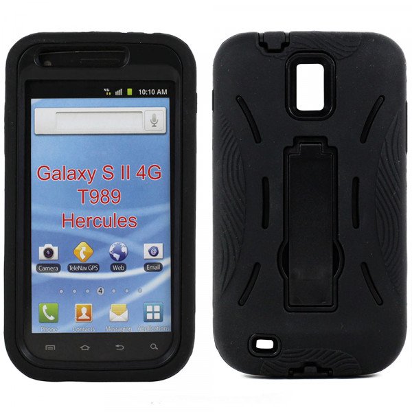 Wholesale Samsung Galaxy S2 / T989 Armor Hybrid Case with Kickstand (Black-Black)